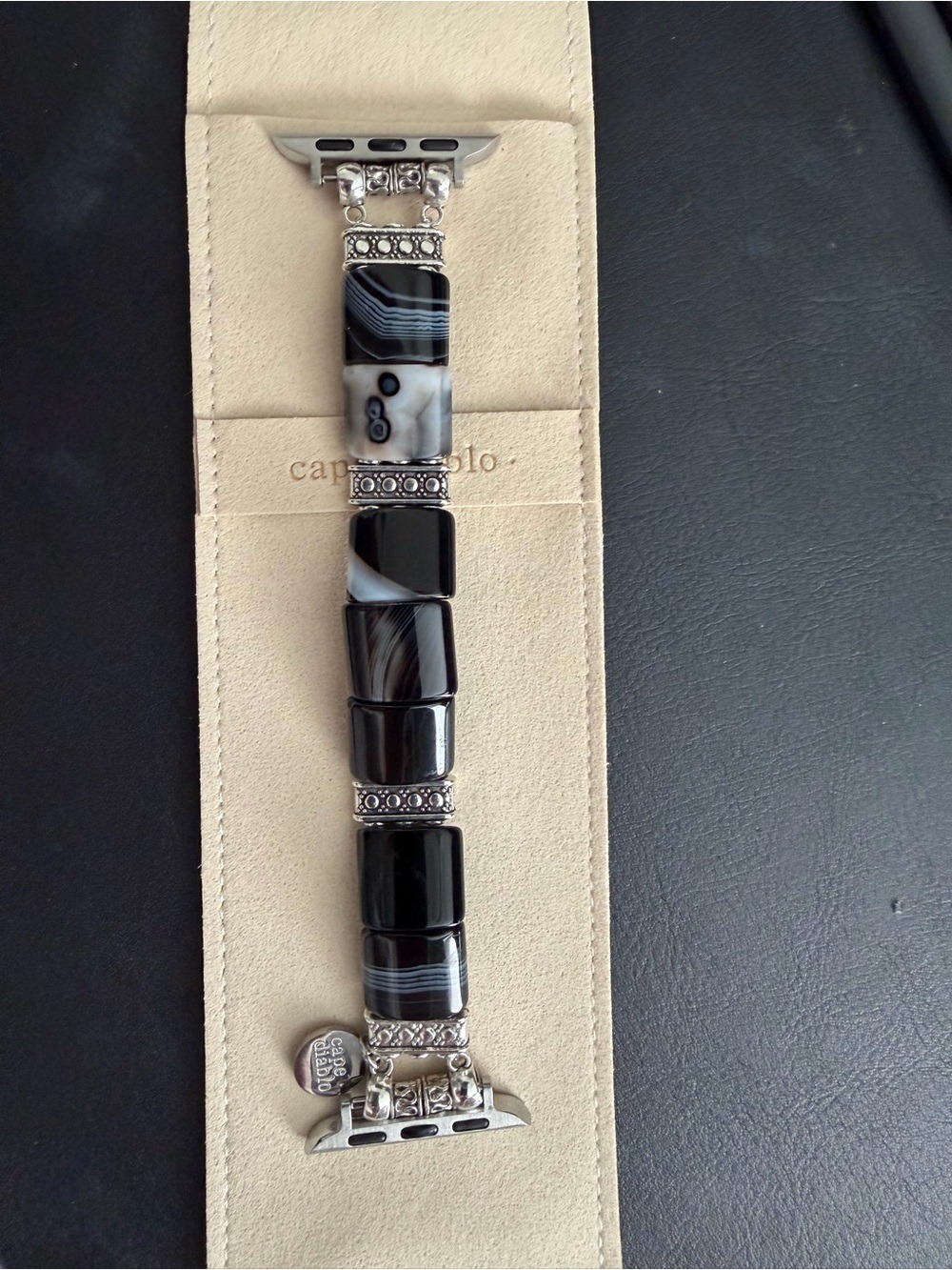 Cape Diablo Black White Agate Link Apple Watch Band Small - Picture 2 of 3